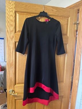 Black Midi Dress with Red Hem Accent - Women
